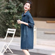 牛仔连衣裙女夏季高端爆款2025新款休闲大码女装洋气质衬衫裙子薄，女装连衣裙，丽影随形
