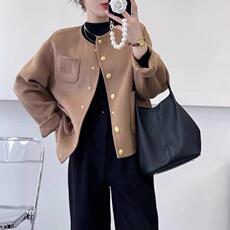 2022新款洋气金属扣圆领羊毛双面呢大衣，其它，L·H·X