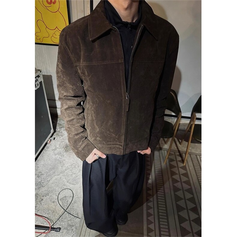复古短款皮衣男士春季宽松翻领外套韩系潮流夹克J9006,男装皮衣,星座1116A（原606A-3）