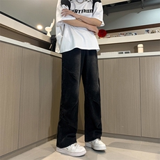 现货秋冬宽松大码直筒渐变工装伞兵裤阔腿褶皱牛仔裤男K903-P50，男装牛仔裤，星座205