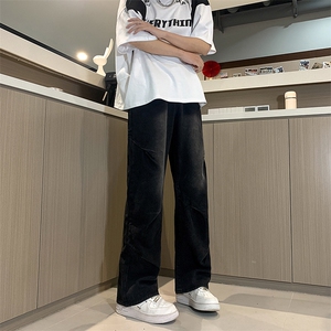 现货秋冬 宽松大码直筒渐变工装伞兵裤阔腿褶皱牛仔裤男 K903-P50图片