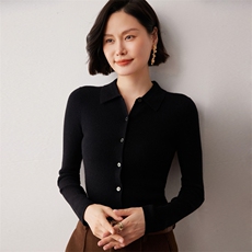 秋冬新款洋气时尚百搭显瘦女款POLO领35%山羊绒开衫，女装羊绒衫，艾巧羊绒