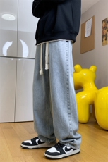 港风拖地牛仔裤2023宽松直筒裤休闲牛仔长裤男，男装牛仔裤，电商A099