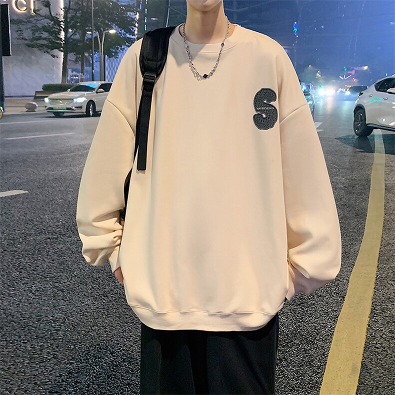 Y5035P35秋季港风刺绣圆领卫衣男宽松长袖T恤打底衫外套,男装卫衣,星座1204-3