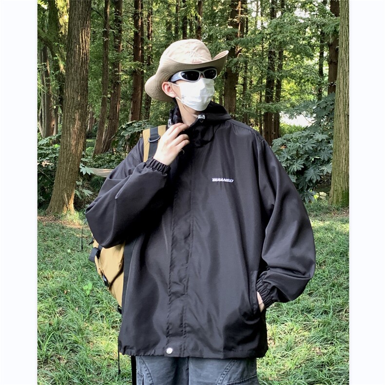 夹克男韩版潮流字母刺绣连帽冲锋衣2023秋冬新款ins外套W5203-P52,男装夹克,星座412-3