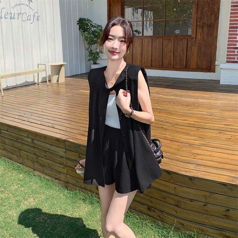 【新品现货】无袖阔肩宽松飘带短裤套装F553-P125-K188,女装套装/套裙,2C255