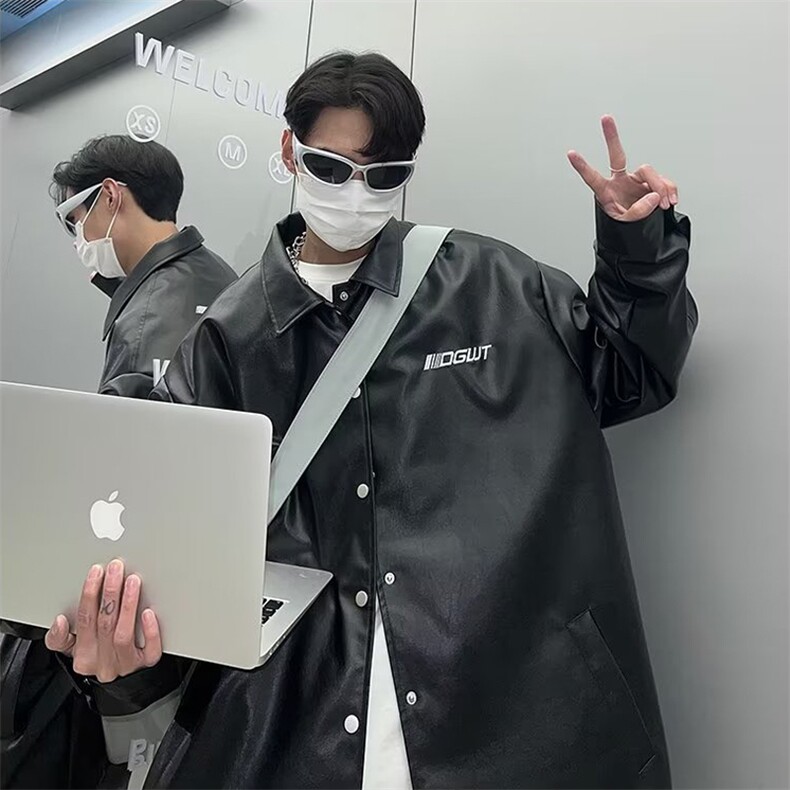 拉链夹克男慵懒日系潮流纯色标准长袖潮外穿皮外套J219P65,男装夹克,星座1116-2