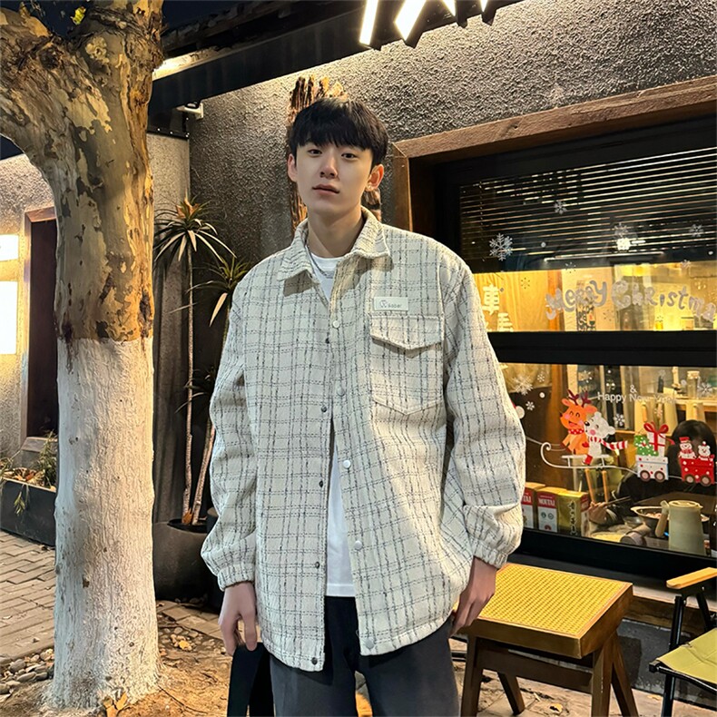 格子翻领小香风夹克男春季2024新款高级感情侣外套JK01-P85-控118，男装夹克，星座218-5