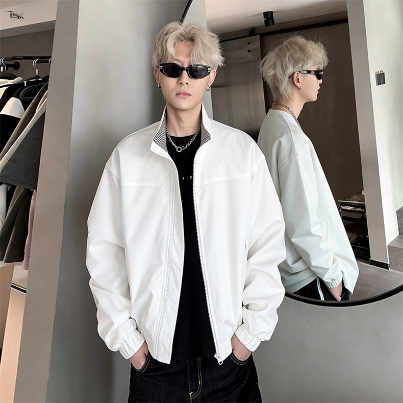 2026主推白色美式格纹拼接哈灵顿外套男女立领短款夹克WJ02-P53，男装夹克，电商C307