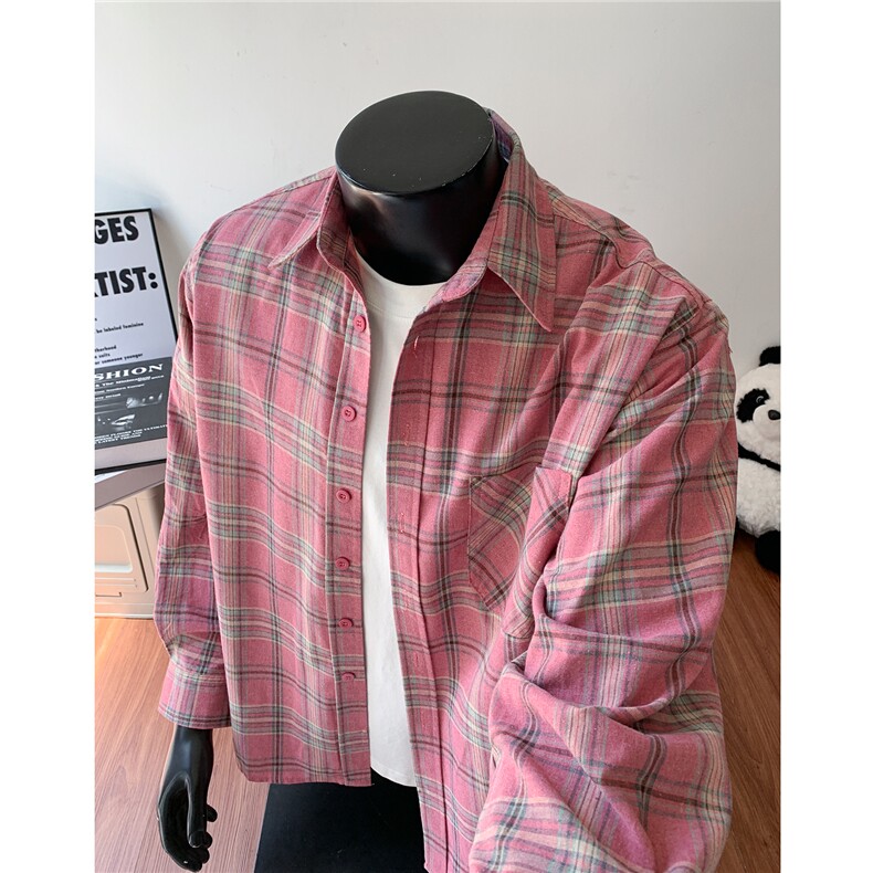美式复古格子衬衫男设计感衬衣高街休闲百搭情侣外套G1146特P40，男装衬衫，电商A339