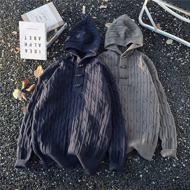 2026秋冬季日系新款重磅半开衫宽松针织衫上衣短款显高连帽毛衣男,男装针织衫/毛衣,星座601-1