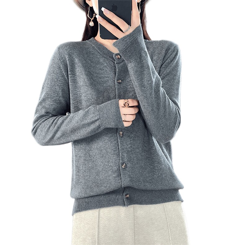 纯棉线长袖针织开衫女短外套叠穿毛衣宽松显瘦设计感外搭上衣,针织衫/毛衣,阁惠羊绒