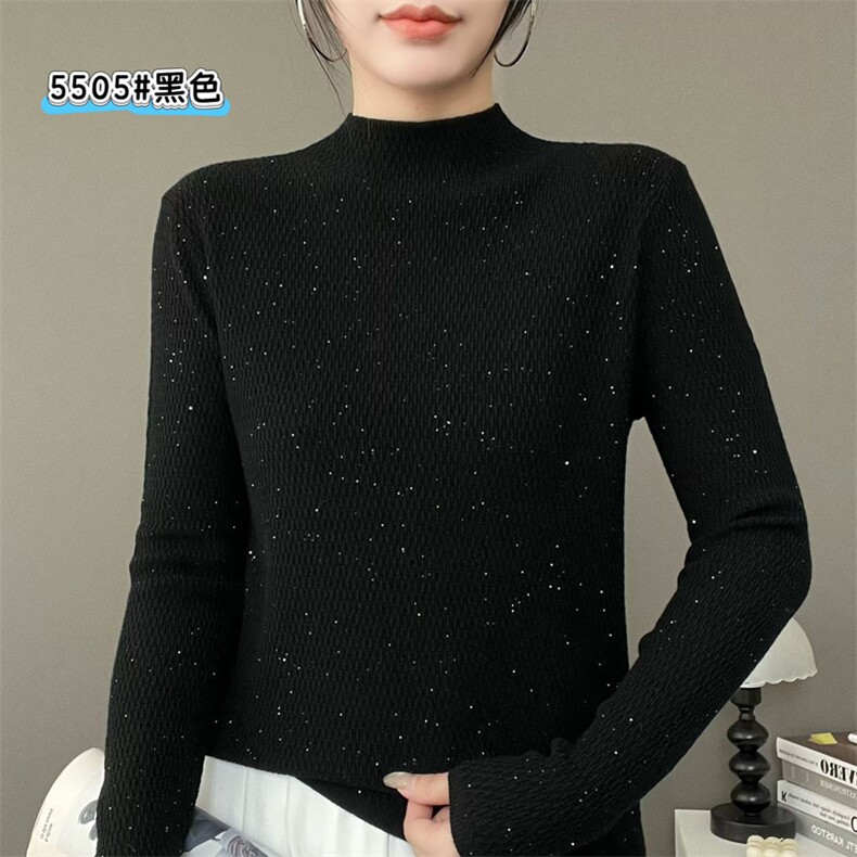 2025年秋季常规长袖长袖通勤星空珠片纱半高时尚百搭日期简约,针织衫/毛衣,暖姿羊绒