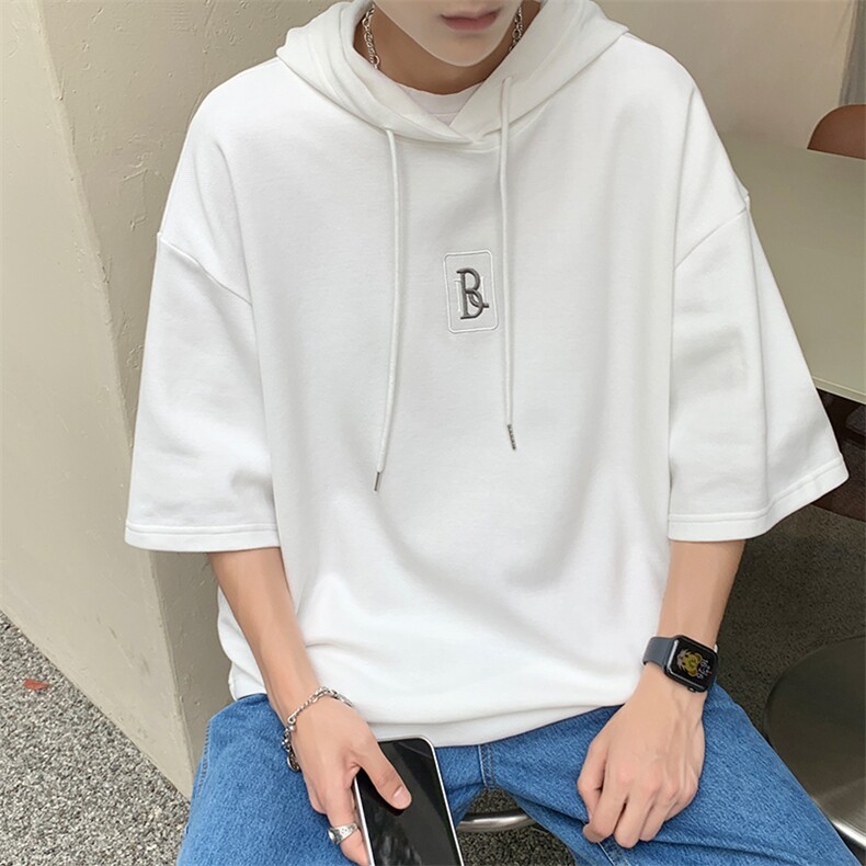 新款优品男士短袖连帽抽绳刺绣字母T恤宽松上衣ZDL3204-P49,男装T恤,星座717