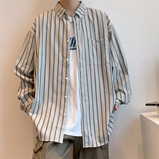 衬衫男长袖韩版潮流男休闲帅气春季男装修身条纹白衬衣CS031-P35，男装衬衫，星座308B-1
