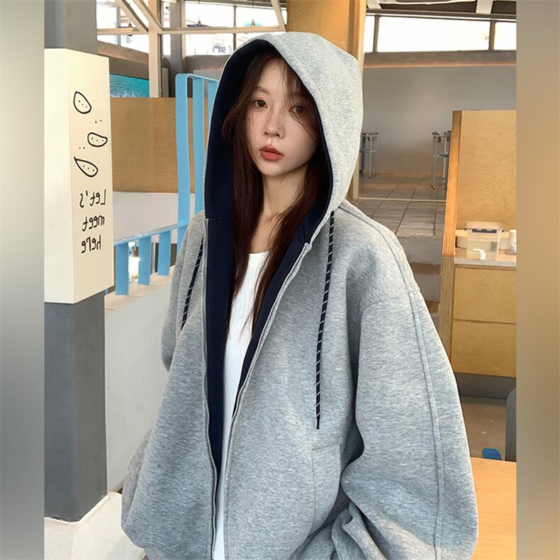 抖音得物二开美式高街重磅结构双层撞色连帽卫衣开衫外套W116,男装卫衣,电商A486