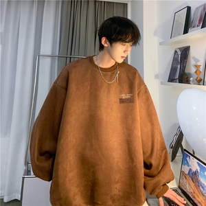 青少年春季新款麂皮绒上衣潮流小标宽松卫衣JK23326-特批36 控59图片