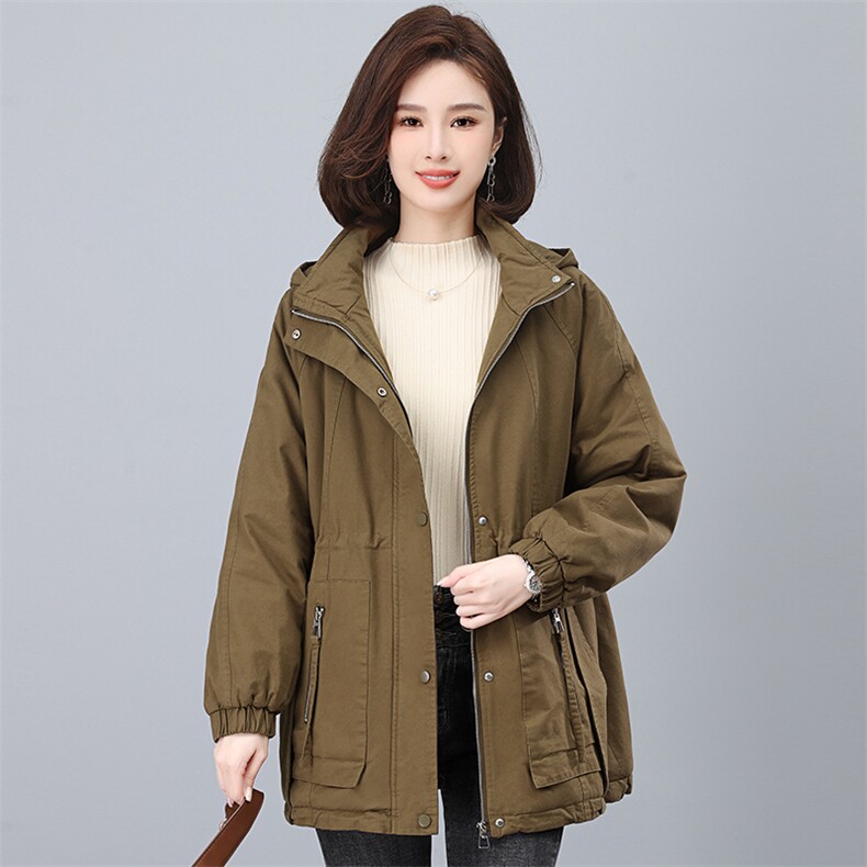 2025年冬季时尚潮流中长款休闲加绒加厚派克服,女装派克服,天丽