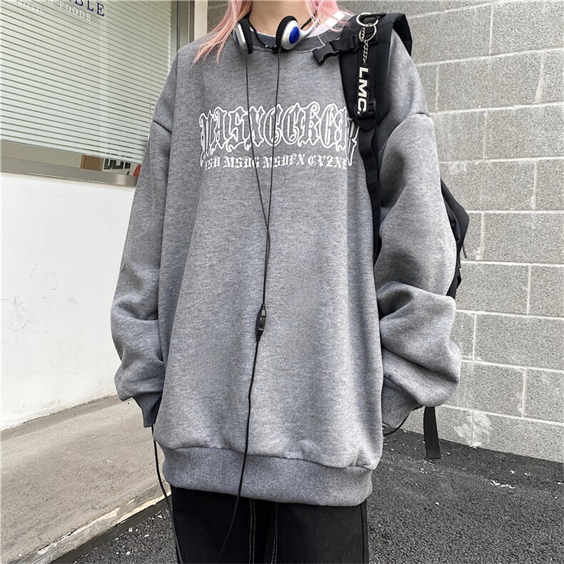 潮流街头美式oversize字母印花宽松圆领百搭灰色加绒卫衣E699-P50,男装卫衣,星座911-2(原星座613-2）