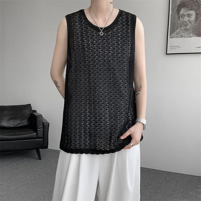 BX1130-特批30控58小众高品质镂空衬衫内搭大码短袖背心T恤，男装背心/马甲，电商A059