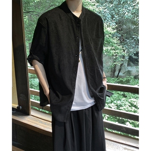 日系复古灯芯绒工装短袖衬衫男宽松休闲衬衣 7108-P38图片
