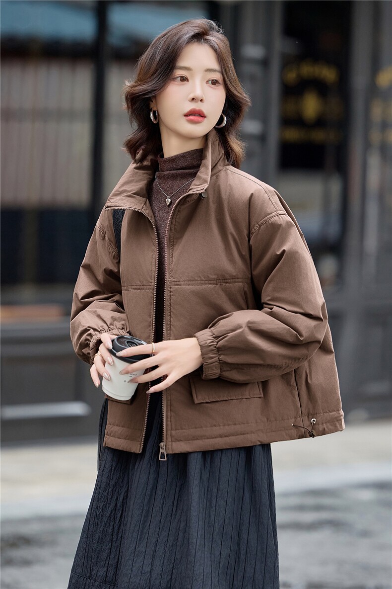 咖色立领夹棉服女短款厚外套秋冬2025新款休闲二棉衣小个子棉袄,女装棉衣/棉服,梦懿尔