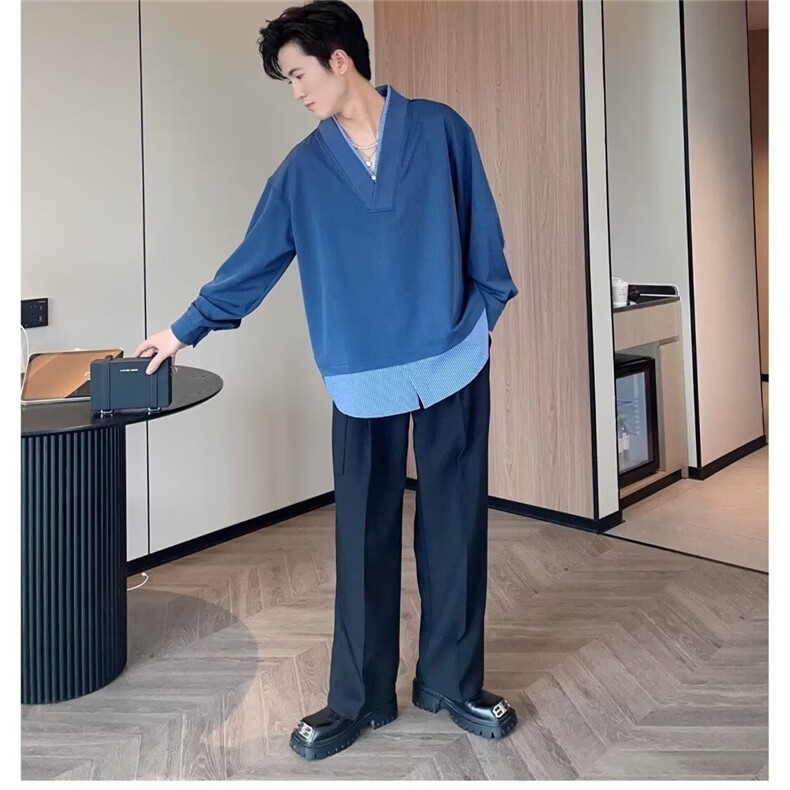 杏色凉感休闲西裤男夏季薄款腰带设计感宽松阔腿裤垂感西装裤,男装西裤,星座1210-1