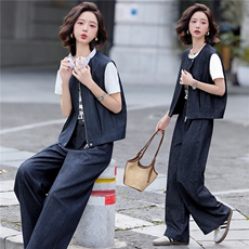 2026年夏季女装三件套T恤+马甲+阔腿裤休闲套装，女装套装/套裙，微微衣阁