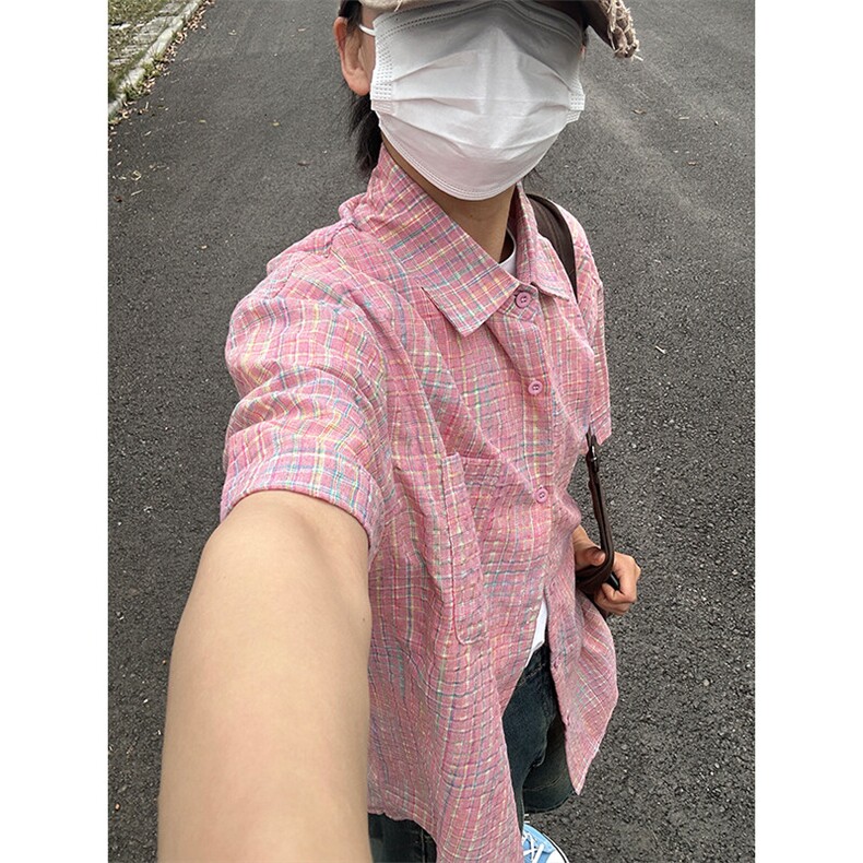 短袖衬衣男夏季新品港风宽松大码青年格子衬衫 CS282-P35图片