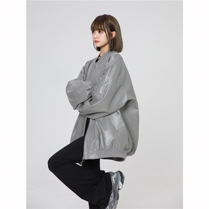 现货2025PU皮夹克美式潮牌女飞行服高街流行外套W318-P35图片