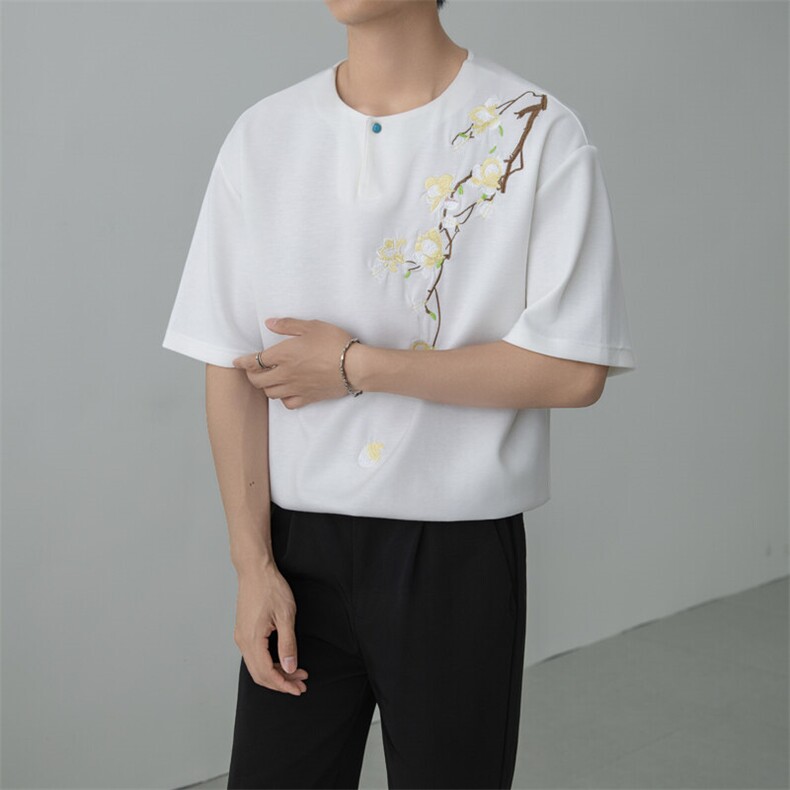 小伙纯色重工T恤男休闲宽松风刺绣衬衣轻熟风A236-82572-P55,男装T恤,电商A236