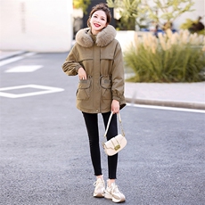 2023新款冬装派克服连帽加厚毛毛外套韩版显瘦大码抽绳棉衣棉服女，女装派克服，奕薇雅