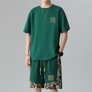 夏季菠萝格休闲运动套装男刺绣宽松T恤短裤一套A266-TZ7708-P48图片