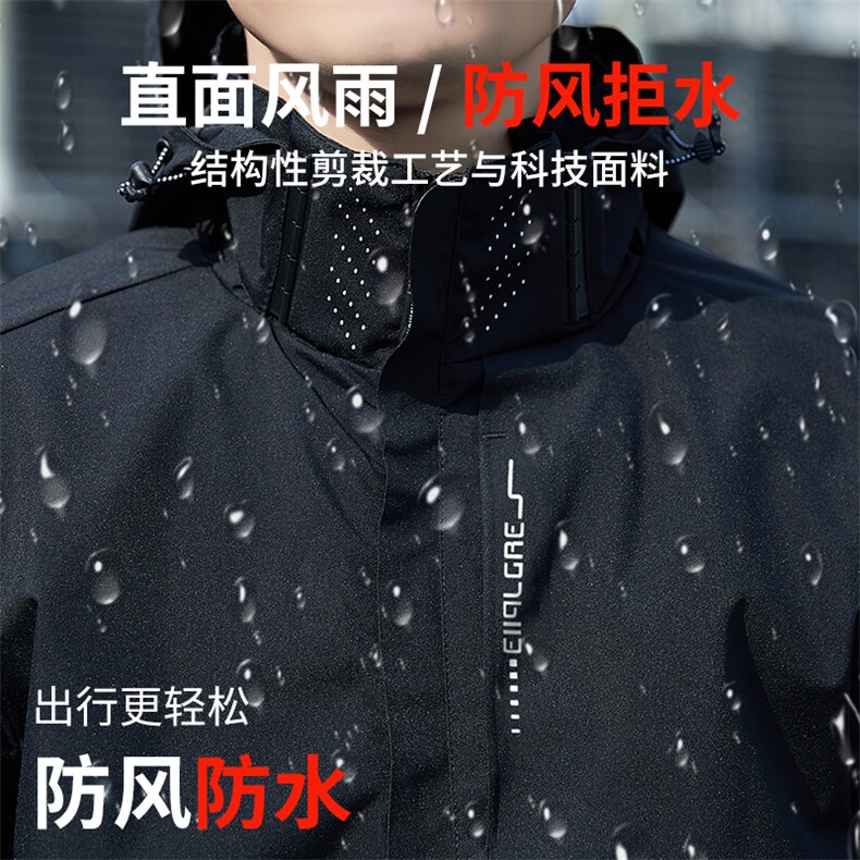 冲锋衣外套男士春秋款潮牌男装秋冬季加厚防风夹克青绿秋装上衣服图片