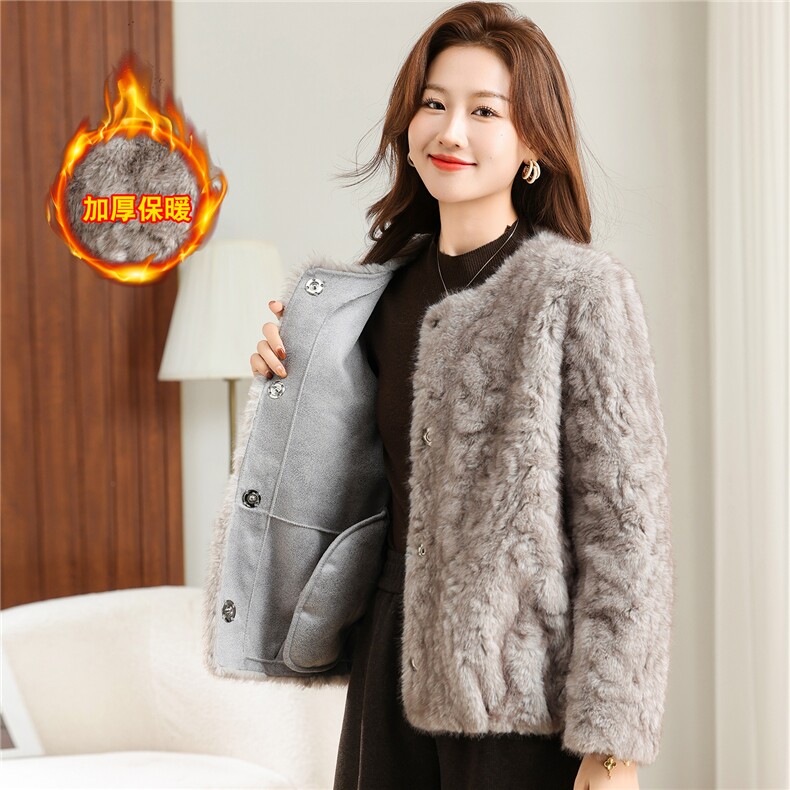 皮毛一体女外套冬季保暖洋气百搭棉上衣，女装羊羔毛/颗粒绒，曼沙奕珂