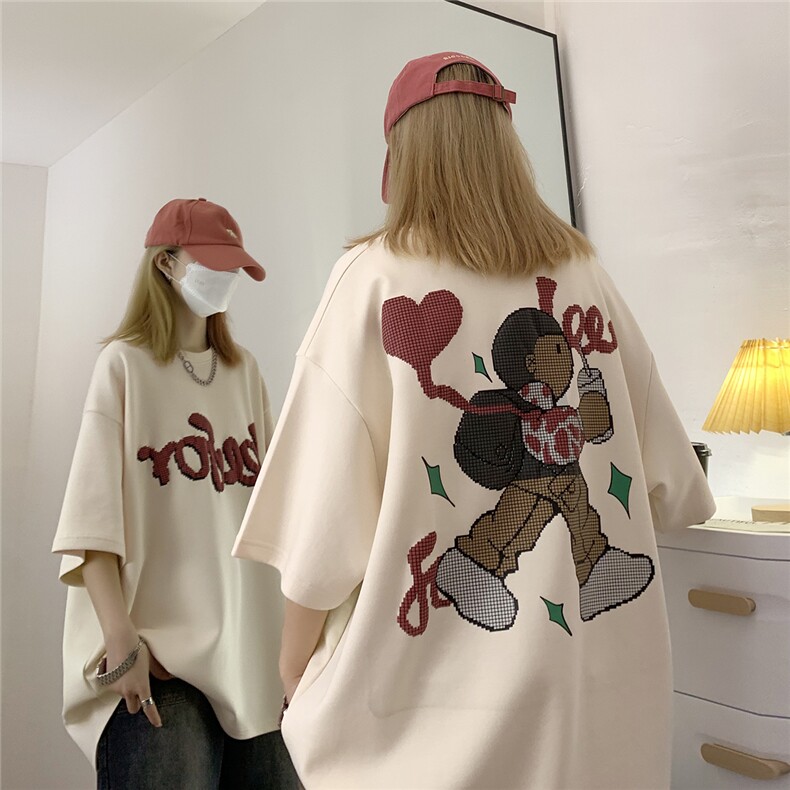 现货美式街头卡通发泡印花短袖T恤男女潮牌宽松情侣-C307-T130-38,男装T恤,电商C307