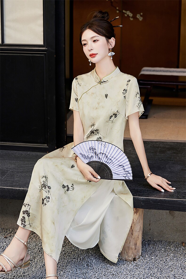 新中式印花垂感连衣裙女2026夏季新款修身气质贵夫人改良旗袍裙子,女装连衣裙,倪叶myz