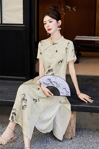 新中式印花垂感连衣裙女2026夏季新款修身气质贵夫人改良旗袍裙子图片
