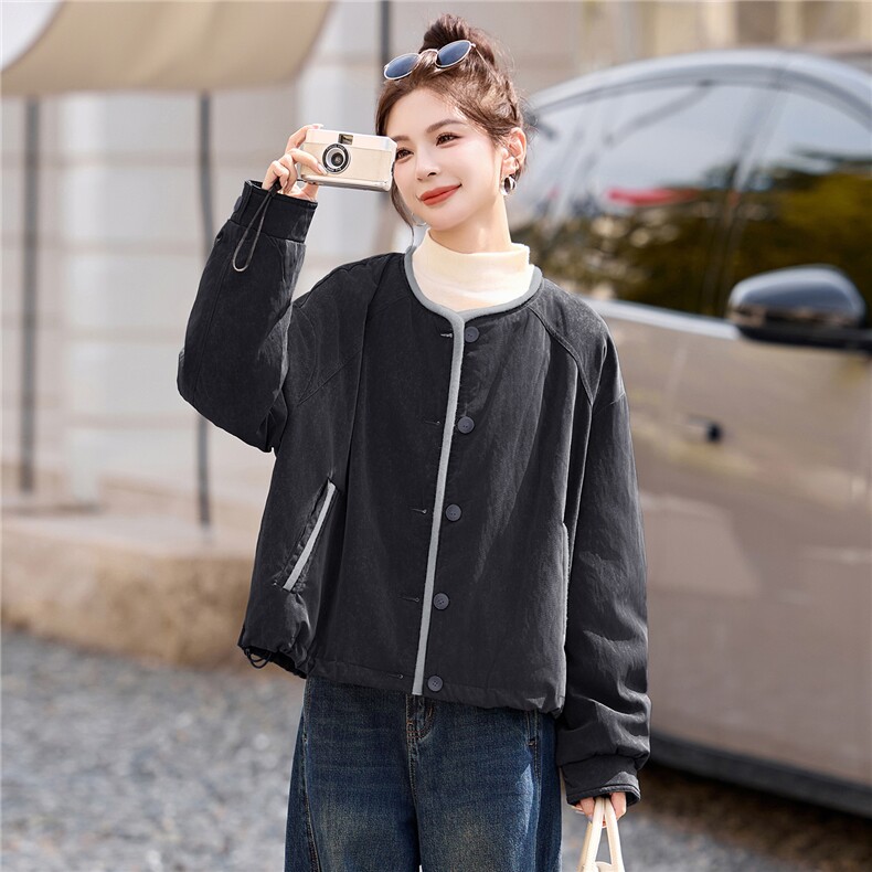 现货90白鸭绒圆领短款羽绒服女2025冬新款宽松时尚百搭保暖外套,女装羽绒服,琦鑫阁（原依鑫阁）