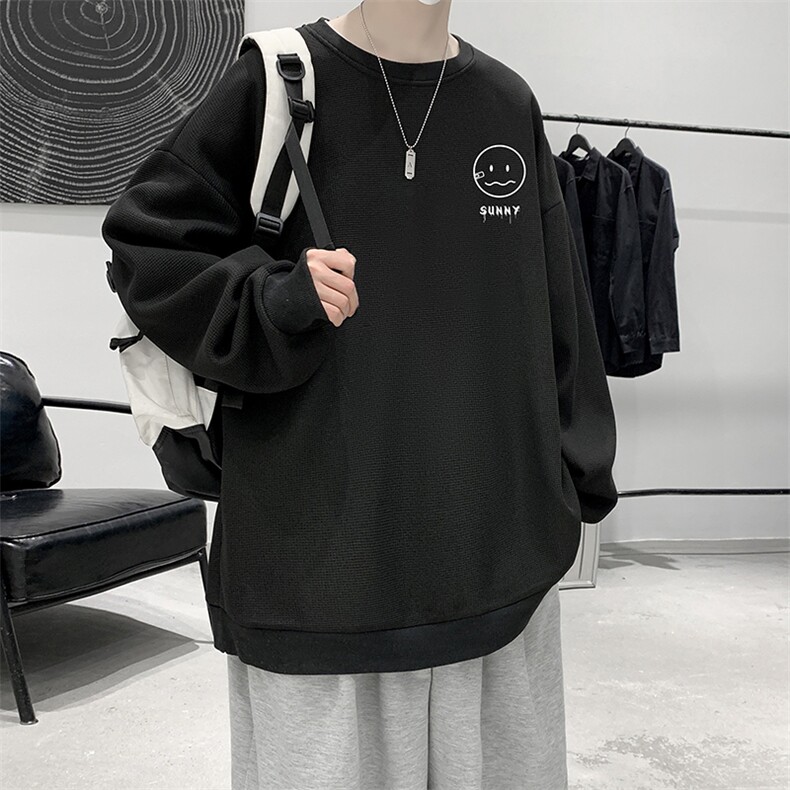 华夫格卫衣圆领卫衣男大码长袖t恤男外套HW76072-P30加绒款-P40,男装卫衣,电商A040