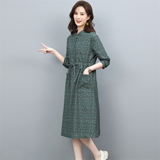 2022年春秋季新款纯棉碎花连衣裙女中长款韩版碎花a字裙子潮，女装连衣裙，忆绮罗