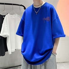港风200g纯棉夏季休闲宽松新款T恤印花情侣T6016P25控38，男装T恤，电商A268A