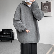 8XL-M毛衣男特大码宽松潮牌慵懒风痞帅连帽套头针织衫MY1509/P75，男装针织衫/毛衣，电商B238