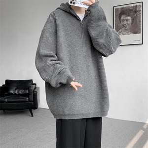 8XL-M毛衣男特大码宽松潮牌慵懒风痞帅连帽套头针织衫MY1509/P75图片