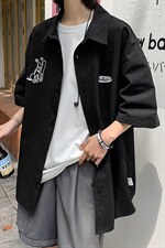 【】A003-HC2021-P40夏装新款个性港风短袖衬衫女模1，男装衬衫，电商A003