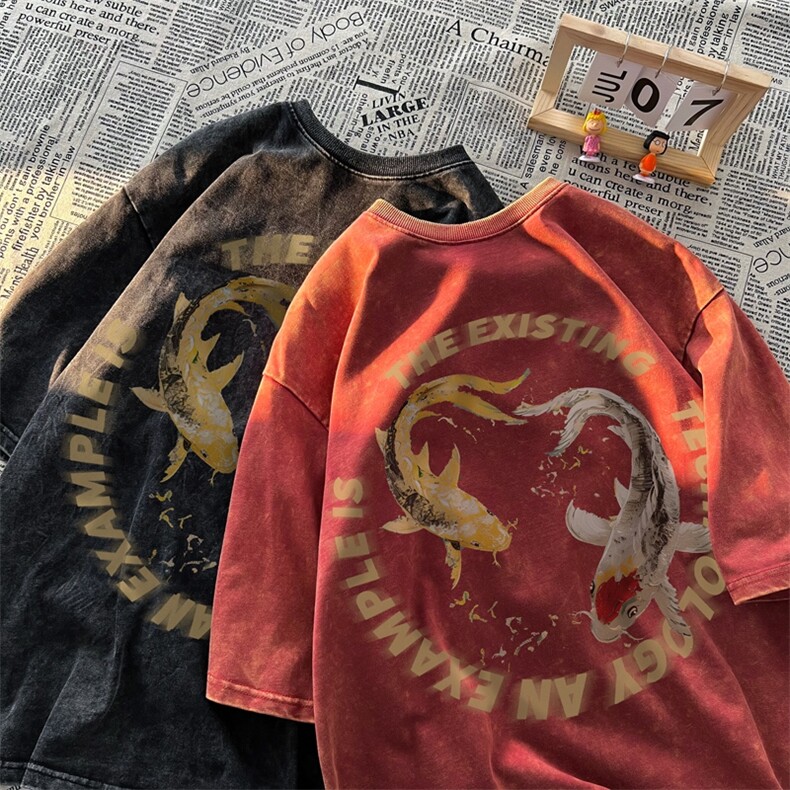 潮牌宽松短袖t恤蜡染美式复古高街水洗做旧517A-2-SX260-P38,男装T恤,星座517A-2