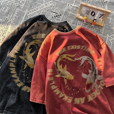 潮牌宽松短袖t恤蜡染美式复古高街水洗做旧517A-2-SX260-P38，男装T恤，星座517A-2