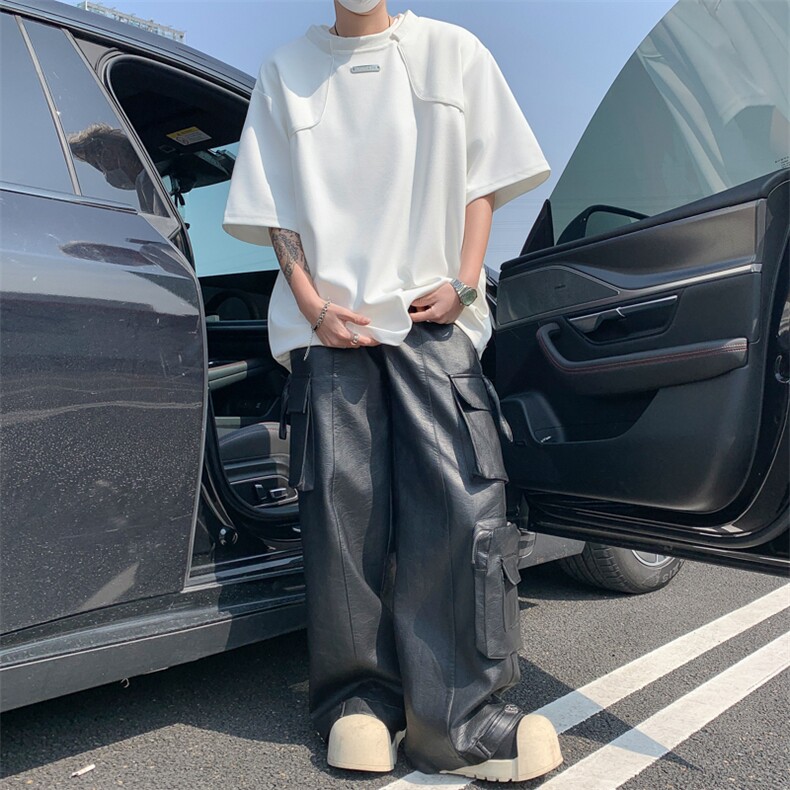 韩版ins小众解构设计感短袖t恤男高级感休闲宽松百搭纯色半袖上衣,男装T恤,星座410-6（原星座1304-1）