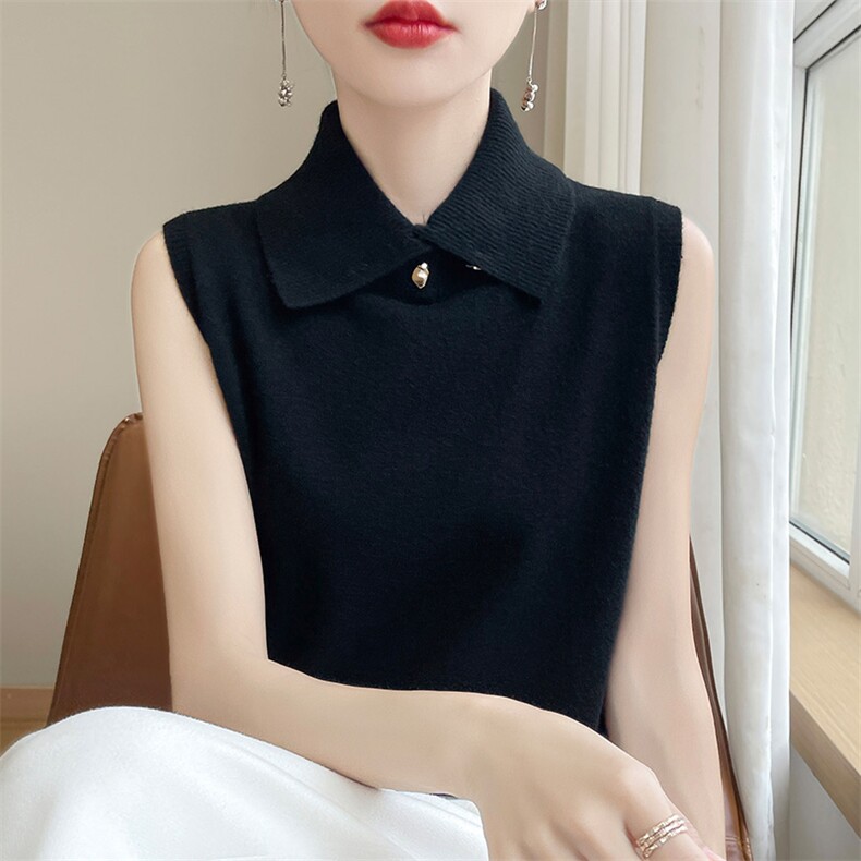 秋冬季新款翻领毛衣女宽松显瘦时尚百搭针织上衣,女装背心吊带,皓宇羊绒
