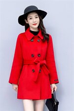 2021新款冬季中长款九分袖通勤简约减龄斗篷型双排扣纯色呢子外套，女装毛呢外套，丽美静依